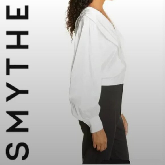 SMYTHE White Pleated Crossover Blouse Women's Top - Picture 3 of 16